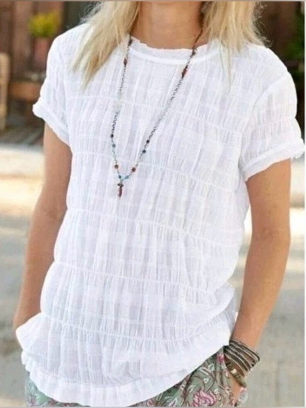 Sundance Women’s Cloud Nine Crinkle White Cotton Top Size Small